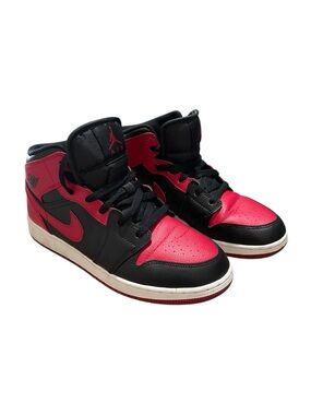 Nike Air Jordan 1 Mid Black and Red Retro Sneakers